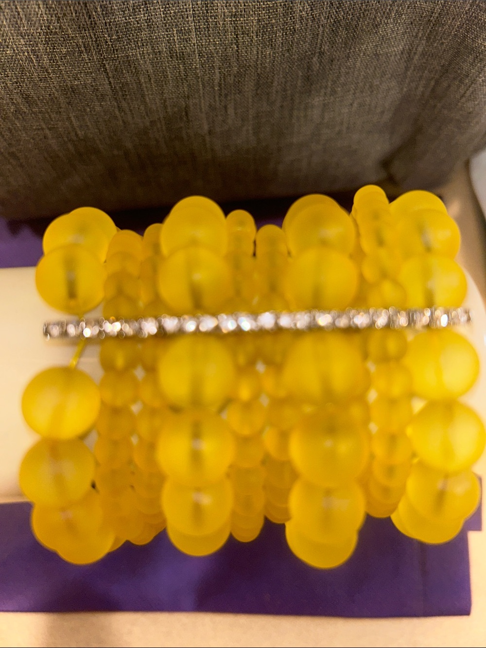 Yellow Beaded Stretch Bracelet with Rhinestone Accent